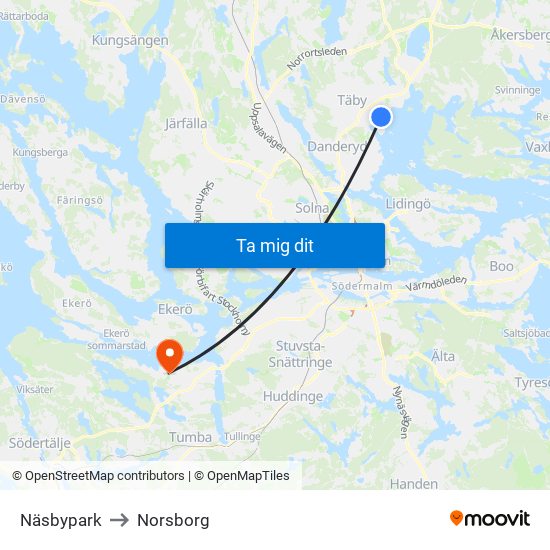 Näsbypark to Norsborg map