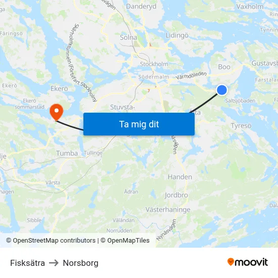 Fisksätra to Norsborg map