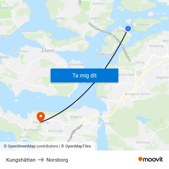 Kungshättan to Norsborg map