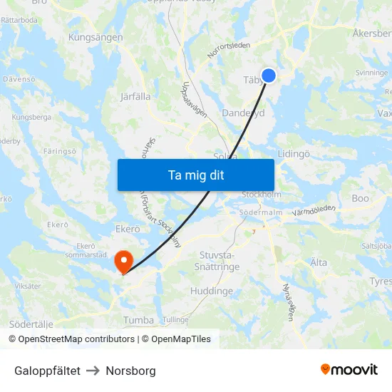 Galoppfältet to Norsborg map