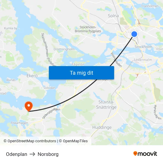 Odenplan to Norsborg map