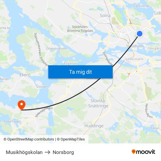 Musikhögskolan to Norsborg map