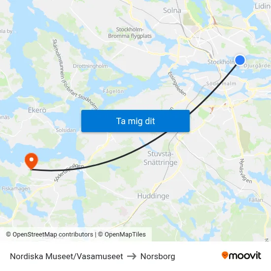 Nordiska Museet/Vasamuseet to Norsborg map