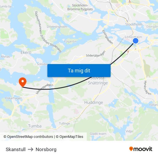 Skanstull to Norsborg map