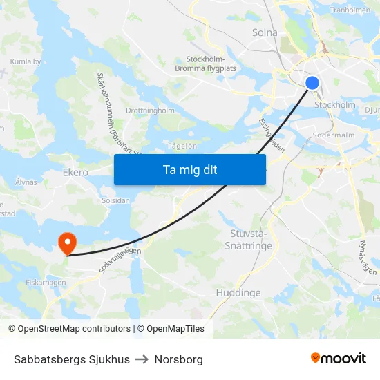 Sabbatsbergs Sjukhus to Norsborg map