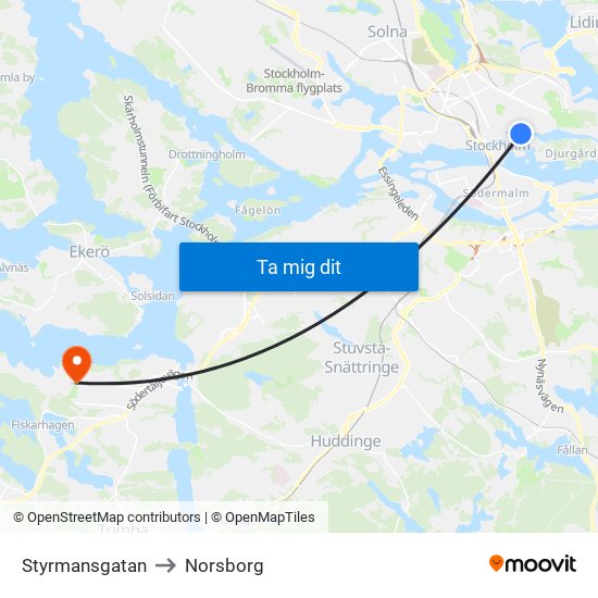 Styrmansgatan to Norsborg map