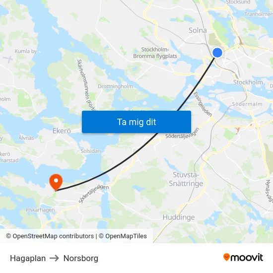 Hagaplan to Norsborg map