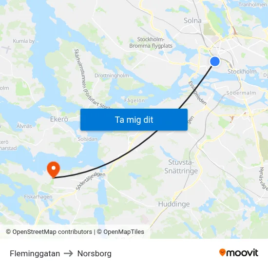 Fleminggatan to Norsborg map