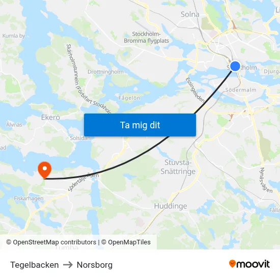 Tegelbacken to Norsborg map