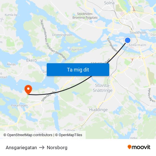 Ansgariegatan to Norsborg map