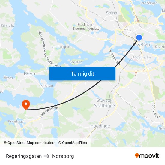 Regeringsgatan to Norsborg map