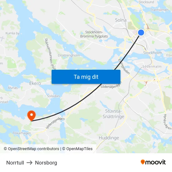 Norrtull to Norsborg map