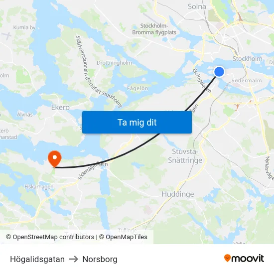 Högalidsgatan to Norsborg map