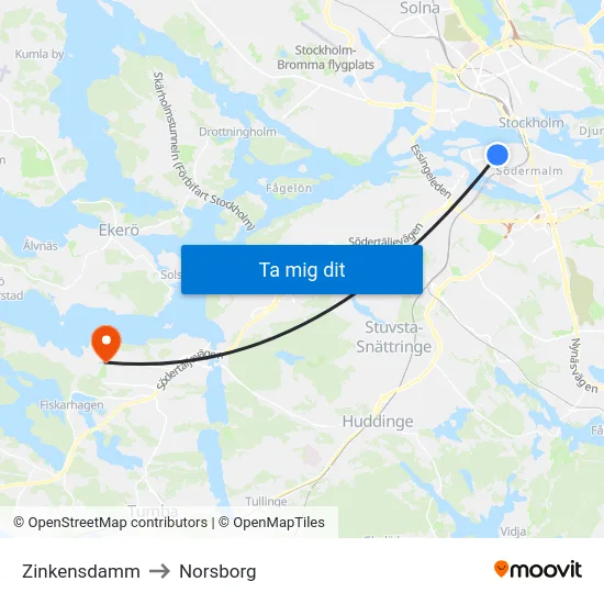 Zinkensdamm to Norsborg map
