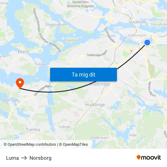 Luma to Norsborg map