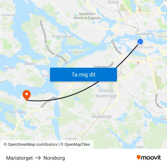 Mariatorget to Norsborg map