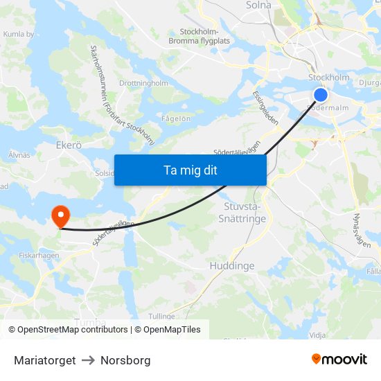 Mariatorget to Norsborg map