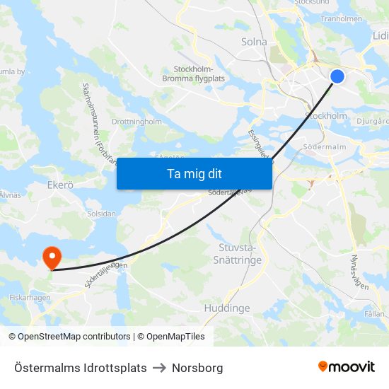 Östermalms Idrottsplats to Norsborg map