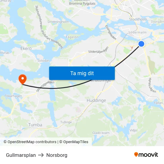 Gullmarsplan to Norsborg map