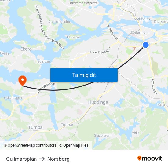 Gullmarsplan to Norsborg map