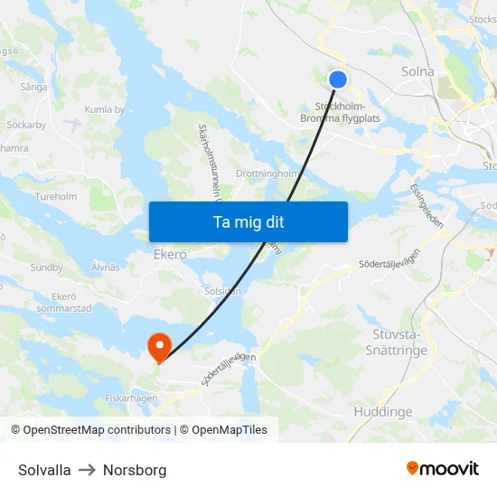 Solvalla to Norsborg map