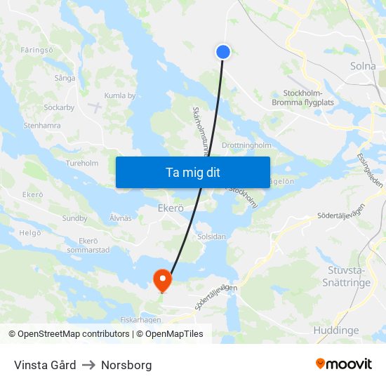 Vinsta Gård to Norsborg map