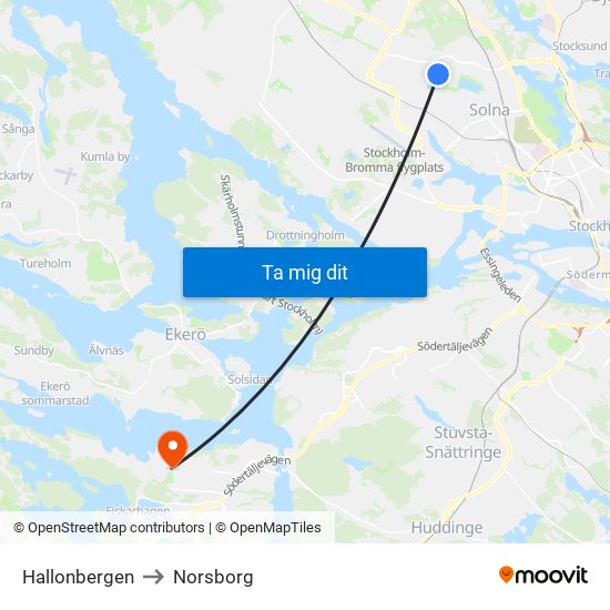 Hallonbergen to Norsborg map