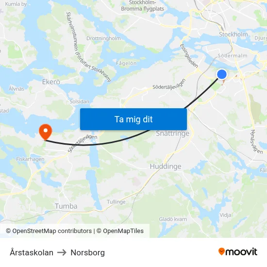 Årstaskolan to Norsborg map