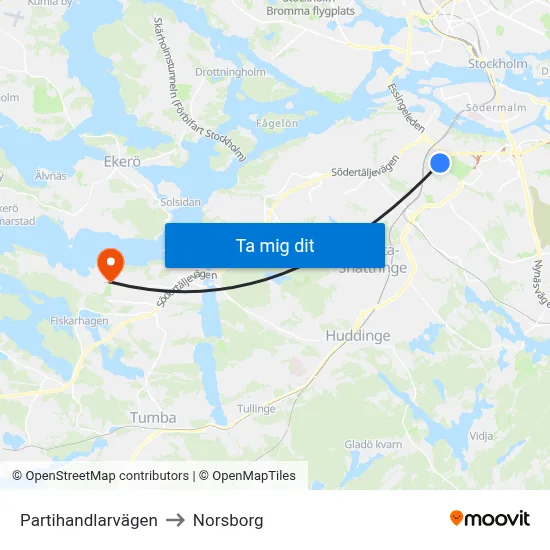 Partihandlarvägen to Norsborg map