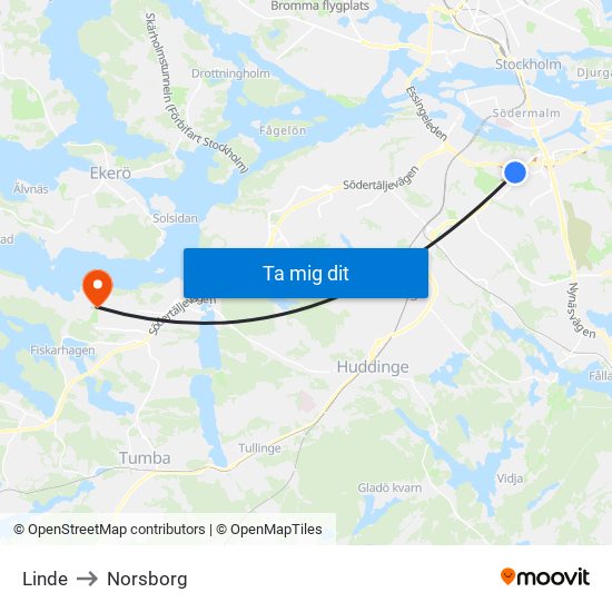 Linde to Norsborg map