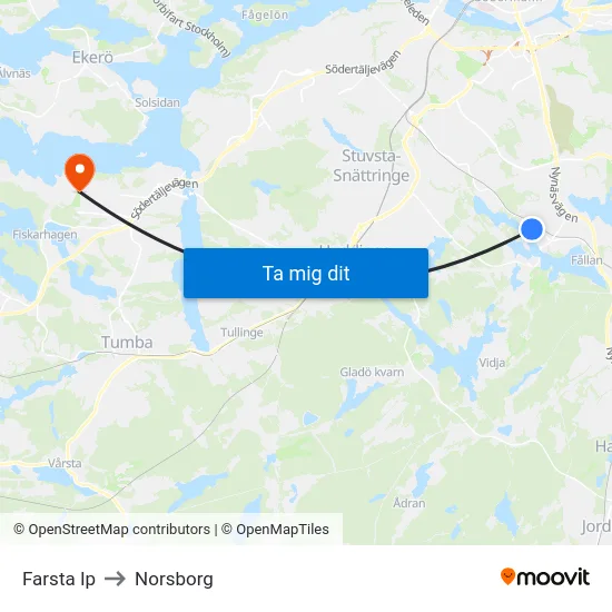 Farsta Ip to Norsborg map