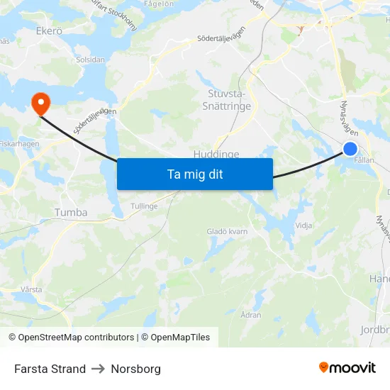 Farsta Strand to Norsborg map