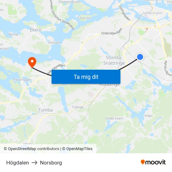 Högdalen to Norsborg map