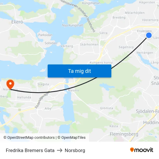 Fredrika Bremers Gata to Norsborg map