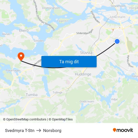 Svedmyra T-Stn to Norsborg map