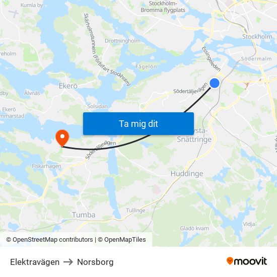 Elektravägen to Norsborg map