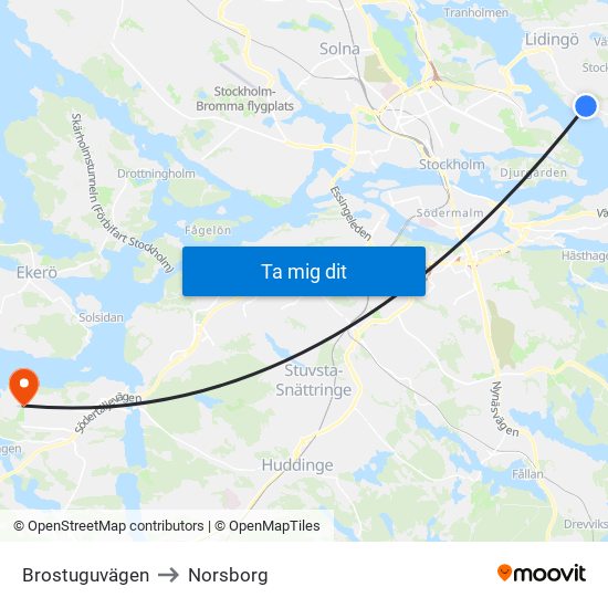 Brostuguvägen to Norsborg map