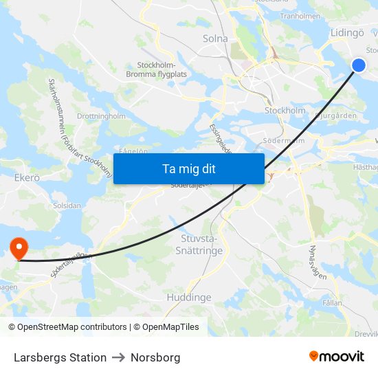 Larsbergs Station to Norsborg map