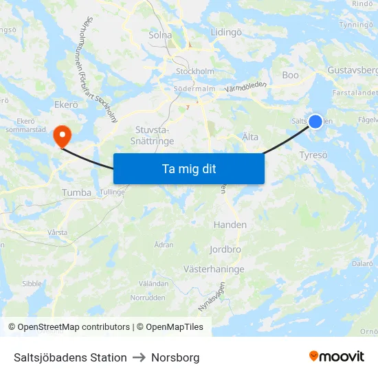 Saltsjöbadens Station to Norsborg map