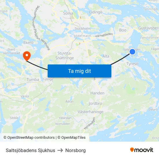Saltsjöbadens Sjukhus to Norsborg map