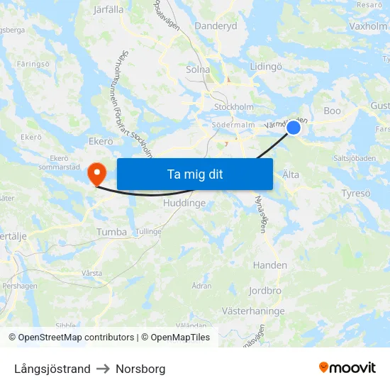 Långsjöstrand to Norsborg map
