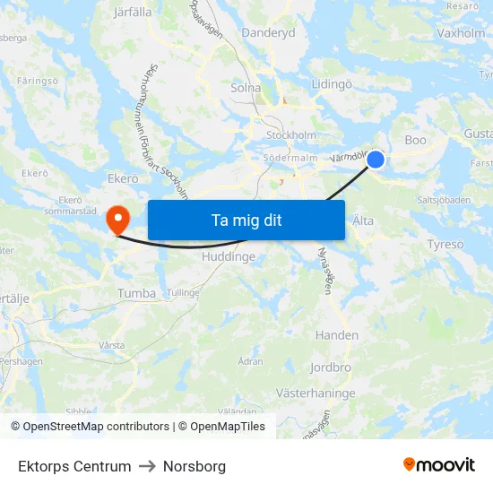 Ektorps Centrum to Norsborg map