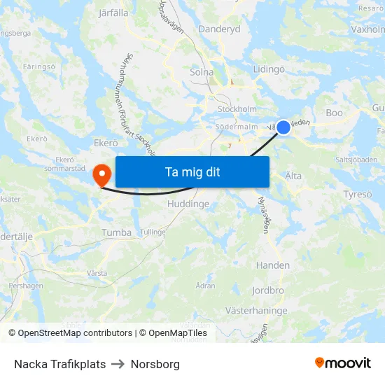 Nacka Trafikplats to Norsborg map