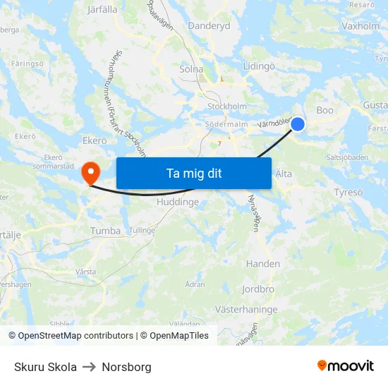 Skuru Skola to Norsborg map