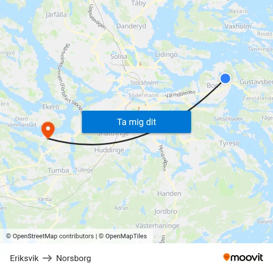 Eriksvik to Norsborg map
