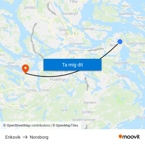 Eriksvik to Norsborg map