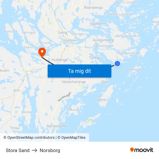 Stora Sand to Norsborg map