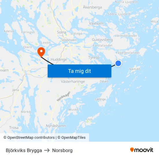 Björkviks Brygga to Norsborg map