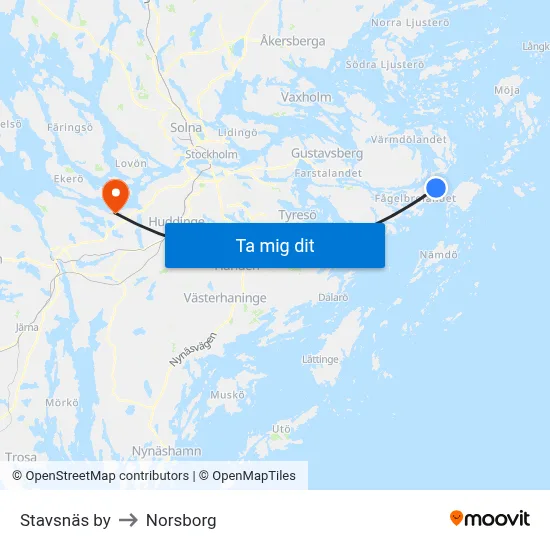 Stavsnäs by to Norsborg map