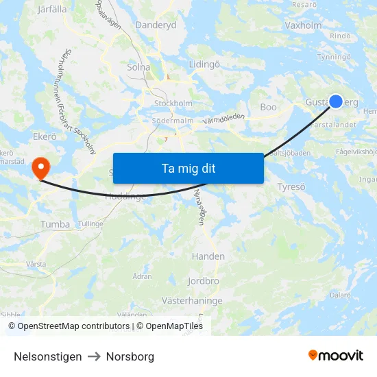 Nelsonstigen to Norsborg map